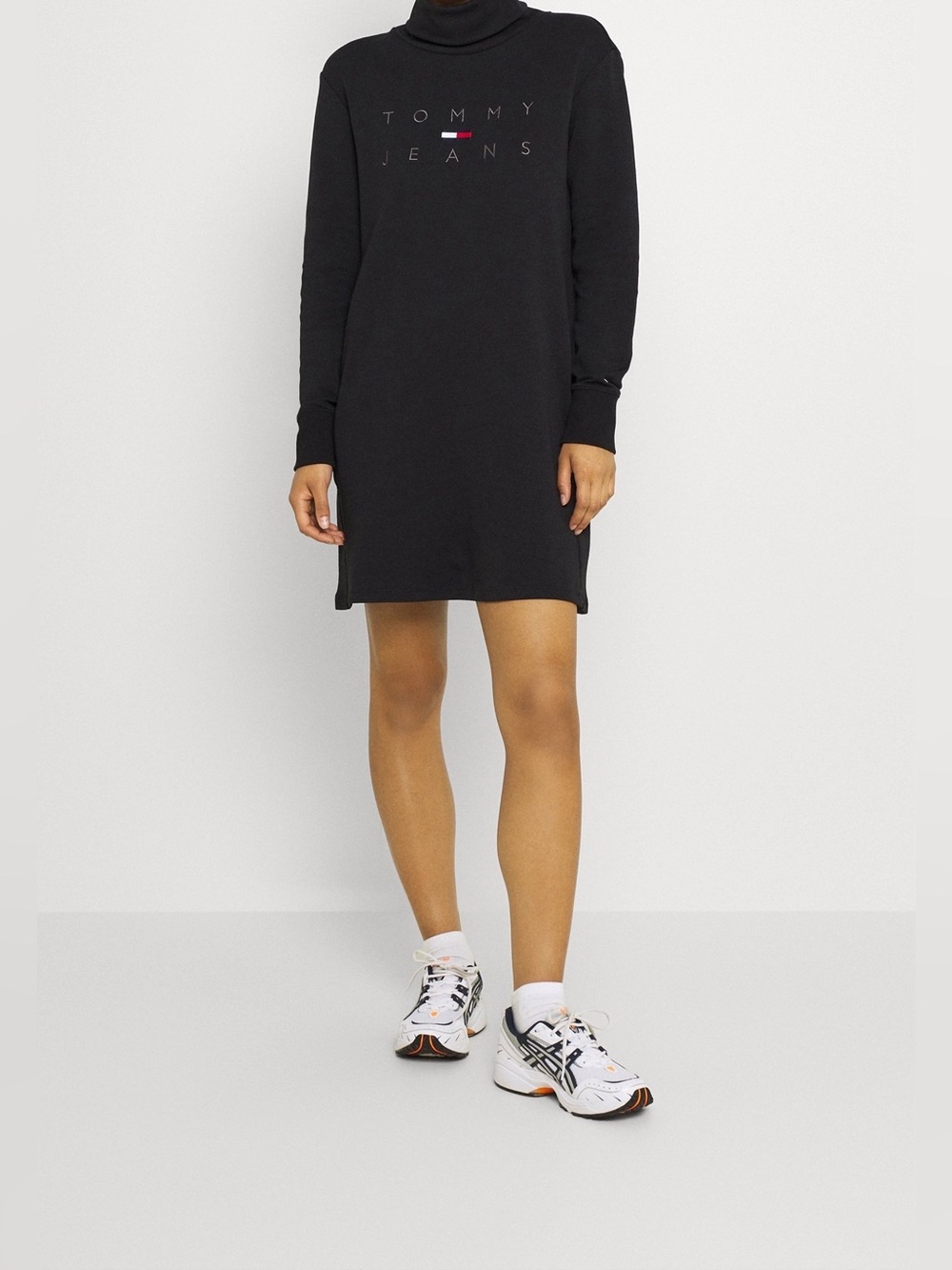 Tommy Hilfiger Black Logo Turtleneck Knit Cotton Mini Dress Women’s size XXS